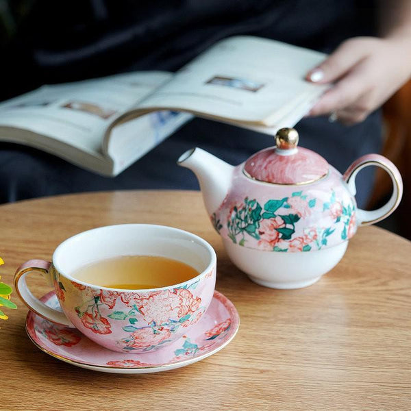 Mother-and-Baby Teapot with Matching Saucer, Vintage Style Stackable Tea Pot Set, Ceramic Tea Pot with Integrated Cup, English Style Tea Pot and Cup Set-artworkcanvas