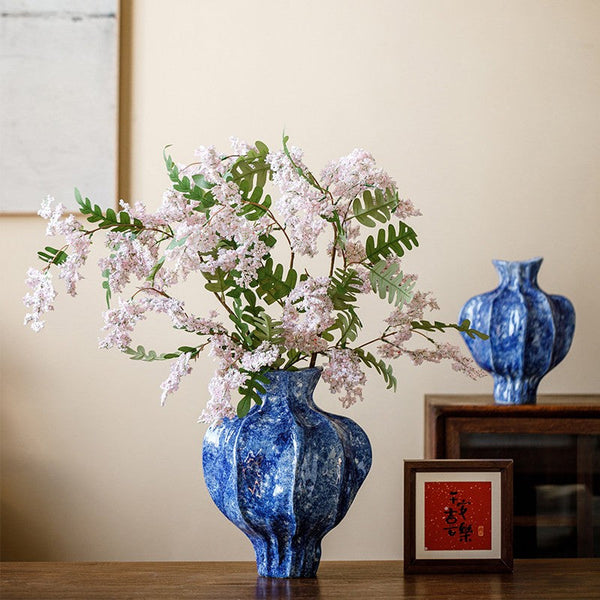 Modern Pottery Flower Vases, Handmade Water Holding Flower Vases, Centerpiece on Dining Table, Blue Ceramic Bud Vases, Tall Flower Vases on Table-artworkcanvas