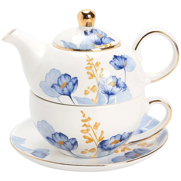 Porcelain Teapot with Matching Cup and Saucer in Gift Box, Ceramic Tea Pot with Integrated Cup, Stackable Teapot and Cup Set, Mother-and-Baby Teapot with Matching Saucer-artworkcanvas