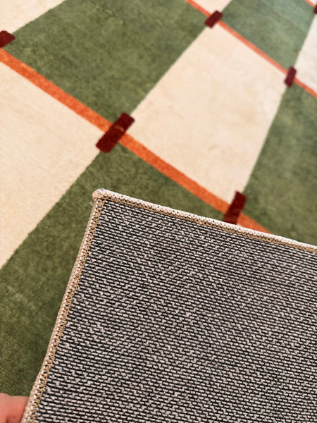 Geometric Area Rugs, Mid Century Contemporary Rugs, Green Modern Rugs for Living Room, Colorful Area Rugs for Bedroom-artworkcanvas
