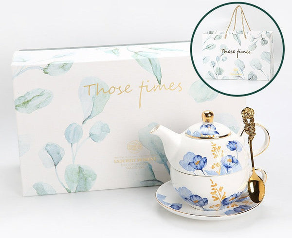 Porcelain Teapot with Matching Cup and Saucer in Gift Box, Ceramic Tea Pot with Integrated Cup, Stackable Teapot and Cup Set, Mother-and-Baby Teapot with Matching Saucer-artworkcanvas