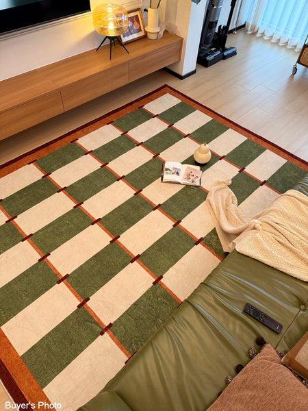 Geometric Area Rugs, Mid Century Contemporary Rugs, Green Modern Rugs for Living Room, Colorful Area Rugs for Bedroom-artworkcanvas