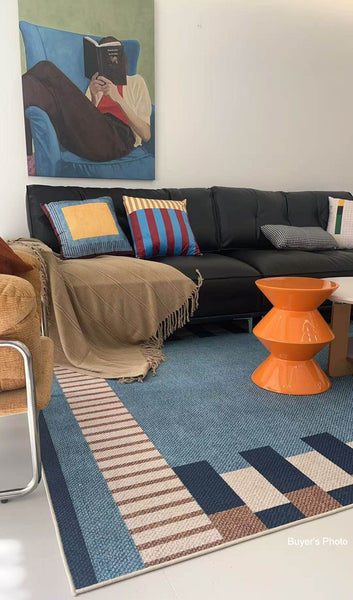 Geometric Modern Area Rugs, Modern Living Room Rug Ideas, Mid Century Contemporary Rugs, Blue Modern Rugs for Dining Room-artworkcanvas