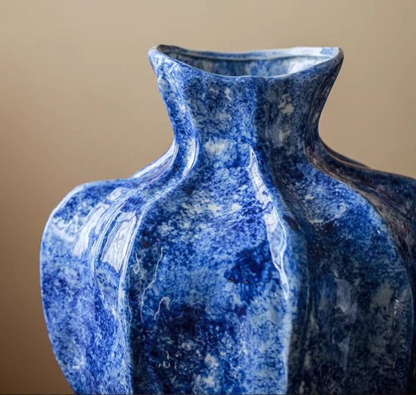 Handmade Water Holding Flower Vases, Centerpiece on Dining Table, Blue Ceramic Bud Vases, Tall Flower Vases on Table, Modern Pottery Flower Vases-artworkcanvas