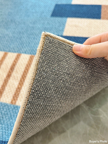 Geometric Modern Area Rugs, Modern Living Room Rug Ideas, Mid Century Contemporary Rugs, Blue Modern Rugs for Dining Room-artworkcanvas