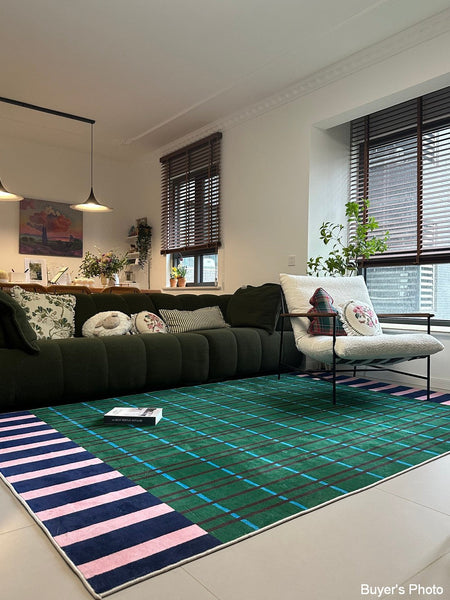 Modern Rugs for Living Room, Geometric Area Rugs, Green Mid Century Contemporary Rugs, Colorful Area Rugs for Bedroom-artworkcanvas