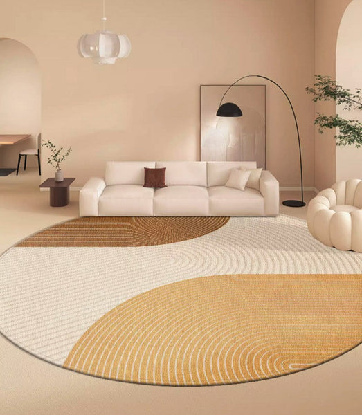 Circular Modern Rugs under Chairs, Dining Room Contemporary Round Rugs, Bedroom Modern Round Rugs, Geometric Modern Rug Ideas for Living Room-artworkcanvas