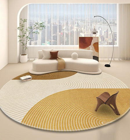 Circular Modern Rugs under Chairs, Dining Room Contemporary Round Rugs, Bedroom Modern Round Rugs, Geometric Modern Rug Ideas for Living Room-artworkcanvas