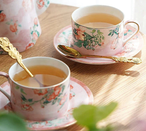 Porcelain Tea cups, British Tea Cup Set, Afternoon Tea Cup with Saucer Set, Elegant Coffee Cup, Porcelain Coffee Cups, Coffee Cup in Gift Box, Vintage Tea Cup Set-artworkcanvas