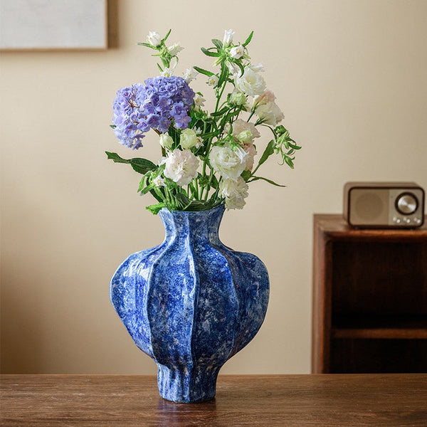 Handmade Water Holding Flower Vases, Centerpiece on Dining Table, Blue Ceramic Bud Vases, Tall Flower Vases on Table, Modern Pottery Flower Vases-artworkcanvas