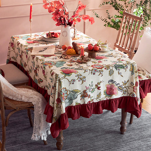 Large Modern Rectangle Tablecloth for Dining Room Table, Blue Flower Pattern Farmhouse Table Cloth, Square Tablecloth for Round Table-artworkcanvas