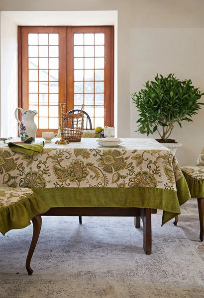 Modern Kitchen Table Cover, Table Cover for Dining Room Table, Flower Pattern Linen Tablecloth for Round Table, Simple Modern Rectangle Tablecloth Ideas for Oval Table-artworkcanvas