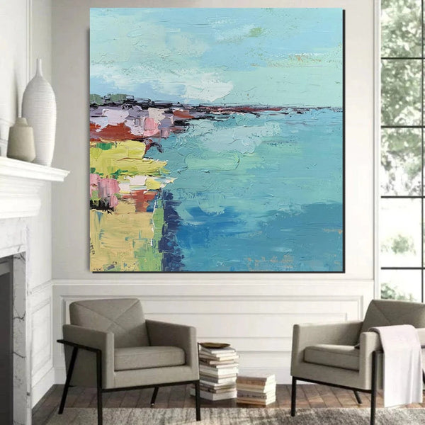 Seashore Abstract Painting, Hand Painted Abstract Painting, Extra Large Abstract Paintings on Canvas, Bedroom Wall Art Ideas, Abstract Landscape Painting-artworkcanvas