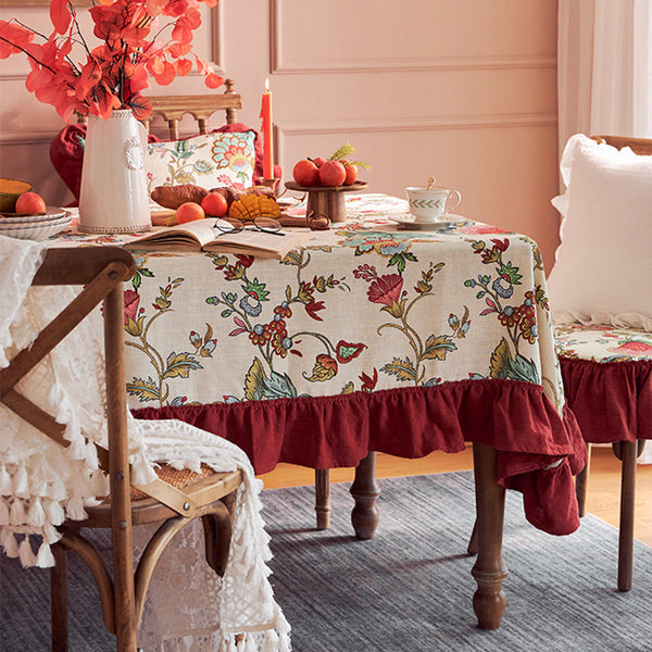 Large Modern Rectangle Tablecloth for Dining Room Table, Blue Flower Pattern Farmhouse Table Cloth, Square Tablecloth for Round Table-artworkcanvas