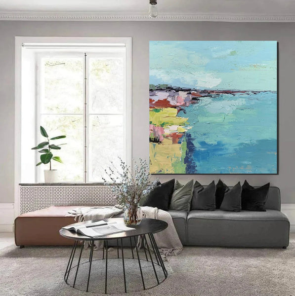 Seashore Abstract Painting, Hand Painted Abstract Painting, Extra Large Abstract Paintings on Canvas, Bedroom Wall Art Ideas, Abstract Landscape Painting-artworkcanvas