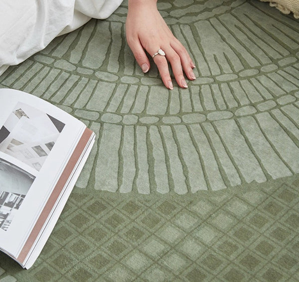 Dining Room Floor Rugs, Modern Rug Ideas for Living Room, Green Modern Rugs under Sofa, Abstract Contemporary Rugs for Bedroom-artworkcanvas