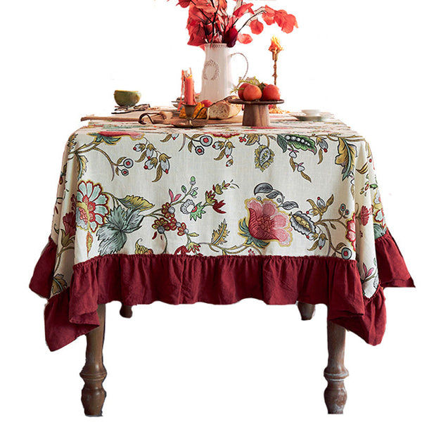 Large Modern Rectangle Tablecloth for Dining Room Table, Blue Flower Pattern Farmhouse Table Cloth, Square Tablecloth for Round Table-artworkcanvas