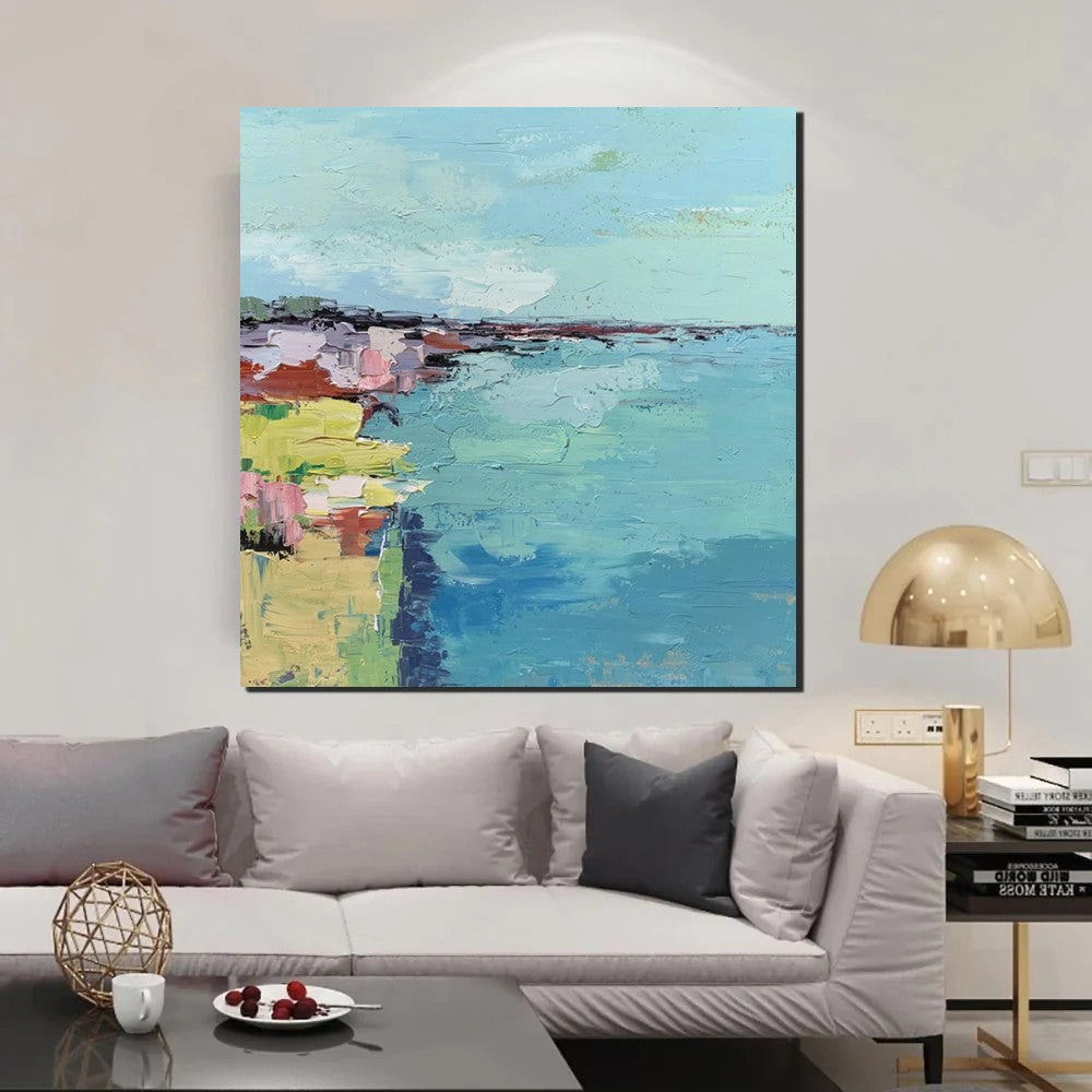 Seashore Abstract Painting, Hand Painted Abstract Painting, Extra Large Abstract Paintings on Canvas, Bedroom Wall Art Ideas, Abstract Landscape Painting-artworkcanvas