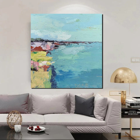 Seashore Abstract Painting, Hand Painted Abstract Painting, Extra Large Abstract Paintings on Canvas, Bedroom Wall Art Ideas, Abstract Landscape Painting-artworkcanvas