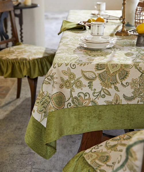 Modern Kitchen Table Cover, Table Cover for Dining Room Table, Flower Pattern Linen Tablecloth for Round Table, Simple Modern Rectangle Tablecloth Ideas for Oval Table-artworkcanvas