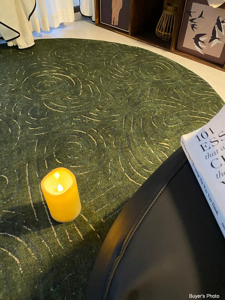 Bedroom Abstract Modern Area Rugs, Green Contemporary Modern Rugs, Geometric Round Rugs for Dining Room, Mid Century Round Modern Rugs under Chairs