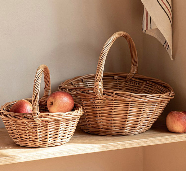 Large Picnic Food Basket with Handle, Lovely Willow Weaving Baskets for Vegetable, Natural Hand-woven Wicker Storage Basket, Natural Fruit Basket, Kitchen Storage Baskets-artworkcanvas