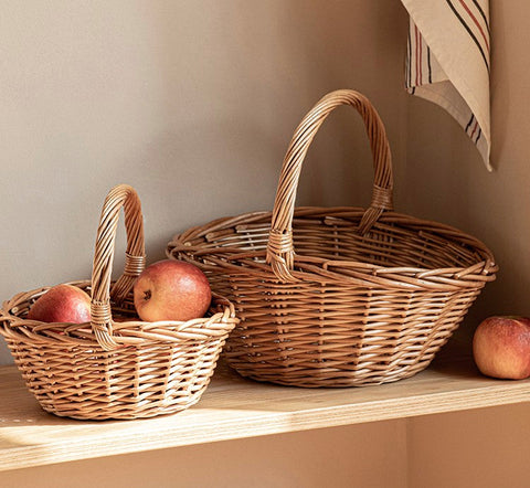 Large Picnic Food Basket with Handle, Lovely Willow Weaving Baskets for Vegetable, Natural Hand-woven Wicker Storage Basket, Natural Fruit Basket, Kitchen Storage Baskets-artworkcanvas
