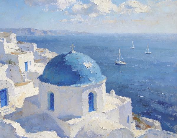Small Landscape Paintings on Canvas, Aegean Breeze and Blue Domes, Original Oil Paintings, Palette Knife Oil Paintings, Landscape Canvas Paintings, Hand Painted Canvas Art-artworkcanvas