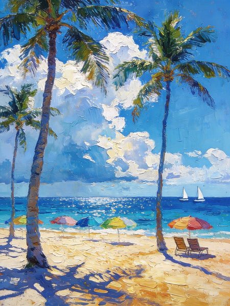 Hand Painted Canvas Wall Art, Palm Trees and Peaceful Seas, Beach Seashore Paintings, Original Artwork, Small Oil Paintings, Heavy Texture Artwork, Small Canvas Paintings-artworkcanvas
