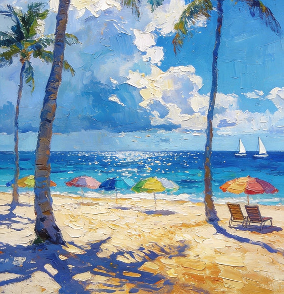 Hand Painted Canvas Wall Art, Palm Trees and Peaceful Seas, Beach Seashore Paintings, Original Artwork, Small Oil Paintings, Heavy Texture Artwork, Small Canvas Paintings-artworkcanvas