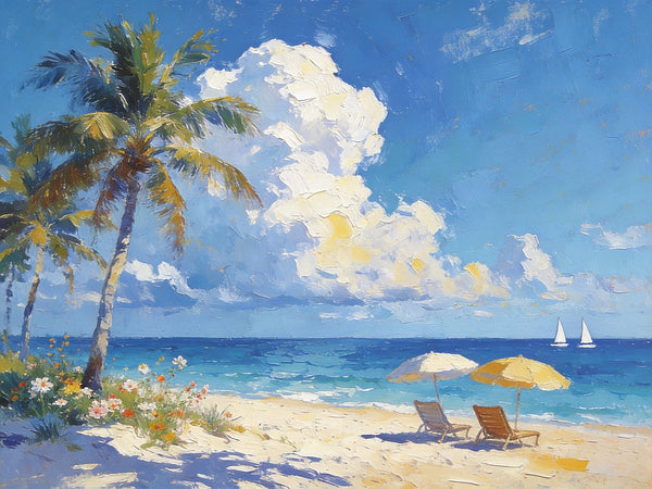 Beachside Bliss, Seashore Beach Painting, Small Oil Paintings, Original Landscape Paintings, Buy Painting Online, Hand Painted Canvas Art, Heavy Texture Artwork-artworkcanvas