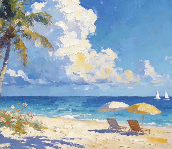 Beachside Bliss, Seashore Beach Painting, Small Oil Paintings, Original Landscape Paintings, Buy Painting Online, Hand Painted Canvas Art, Heavy Texture Artwork-artworkcanvas