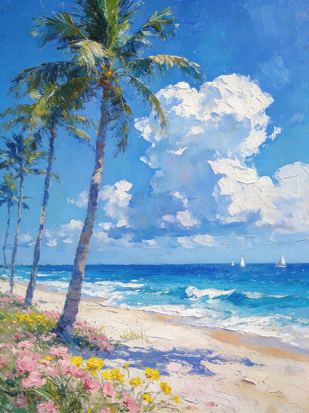 Sandy Shores and Palm Trees, Beach Palm Tree Paintings, Original Artwork, Seashore Painting, Small Oil Paintings, Hand Painted Canvas Wall Art, Heavy Texture Artwork, Small Canvas Paintings-artworkcanvas