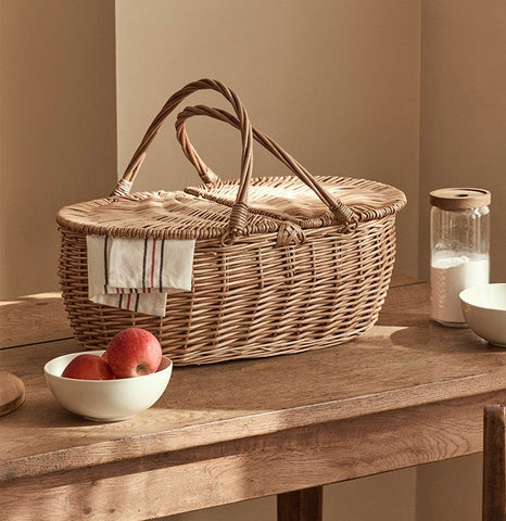 Extra Large Picnic Food Basket with Handle, Kitchen Storage Baskets, Natural Hand-woven Wicker Storage Basket, Lovely Willow Weaving Baskets for Vegetable, Natural Fruit Basket