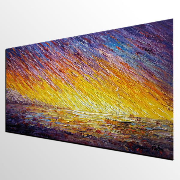 Custom Extra Large Painting, Sail Boat Landscape Painting, Abstract Landscape Paintings