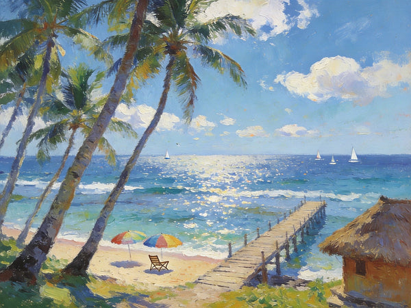 Tropical Beach Dream, Seashore Beach Paintings, Small Wall Art Paintings, Hand Painted Canvas Art, Small Oil Paintings, Landscape Canvas Paintings, Original Canvas Paintings-artworkcanvas
