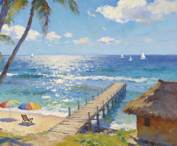 Tropical Beach Dream, Seashore Beach Paintings, Small Wall Art Paintings, Hand Painted Canvas Art, Small Oil Paintings, Landscape Canvas Paintings, Original Canvas Paintings-artworkcanvas
