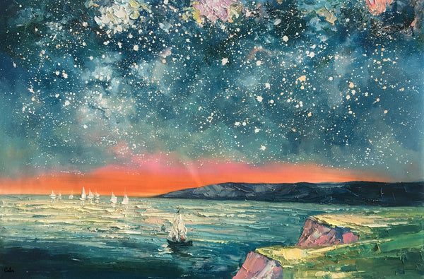 Heavy Texture Painting, Landscape Oil Painting, Starry Night Sky Painting, Custom Large Canvas Painting