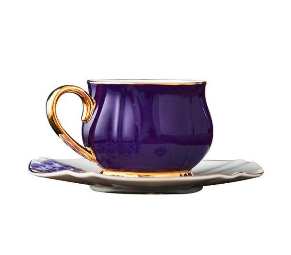 Elegant Purple Ceramic Cups, Unique Coffee Cup and Saucer in Gift Box as Birthday Gift, Beautiful British Tea Cups, Creative Bone China Porcelain Tea Cup Set-artworkcanvas