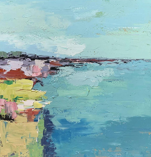 Seashore Abstract Painting, Hand Painted Abstract Painting, Extra Large Abstract Paintings on Canvas, Bedroom Wall Art Ideas, Abstract Landscape Painting-artworkcanvas