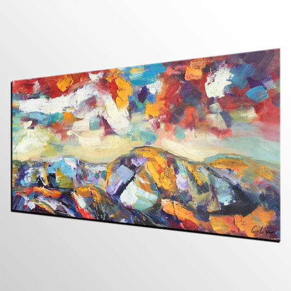 Mountain Landscape Painting, Original Landscape Painting, Custom Art, Heavy Texture Painting, Oil Painting for Living Room