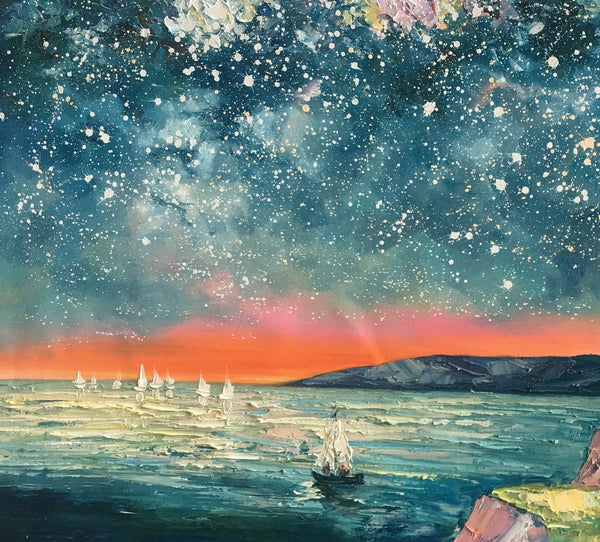Heavy Texture Painting, Landscape Oil Painting, Starry Night Sky Painting, Custom Large Canvas Painting-artworkcanvas