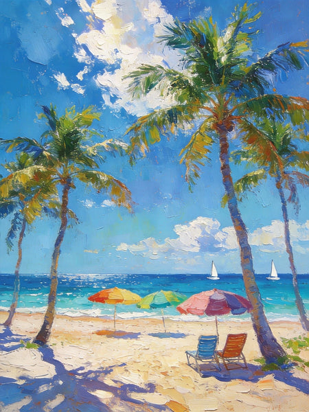 Seaside Relaxation Spot, Seashore Painting, Beach Palm Tree Paintings, Original Artwork, Small Oil Paintings, Hand Painted Canvas Art, Heavy Texture Wall Art Paintings, Small Paintings On Canvas-artworkcanvas