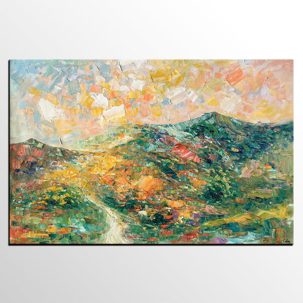 Large Oil Painting, Autumn Mountain Landscape Painting, Custom Abstract Painting, Heavy Texture Painting