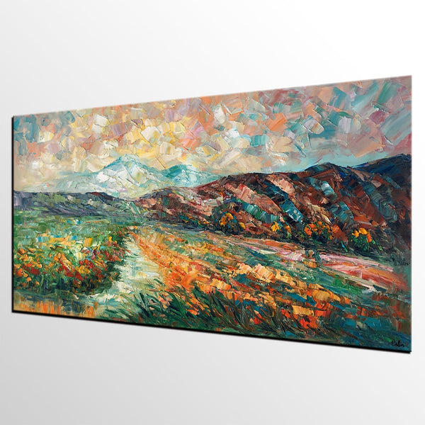 Custom Extra Large Art, Mountain and River Landscape Painting, Canvas Artwork, Original Artwork