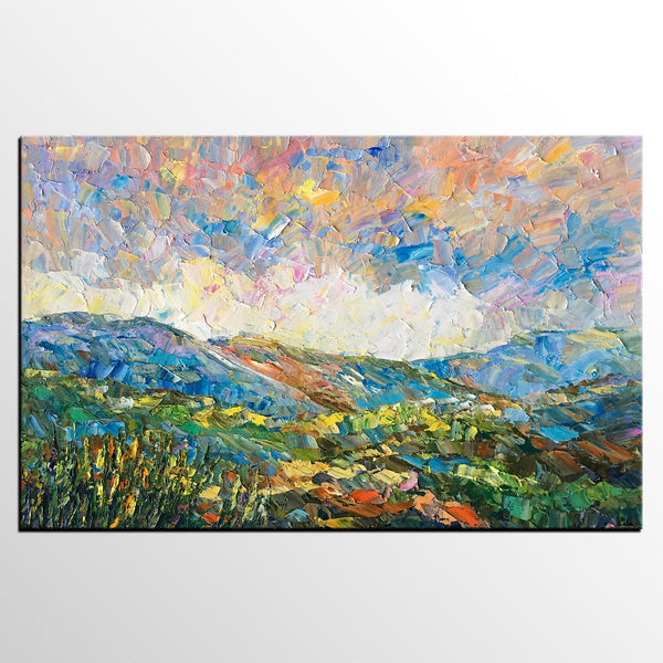 Landscape Oil Painting, Autumn Mountain Landscape Painting, Custom Abstract Painting, Heavy Texture Painting