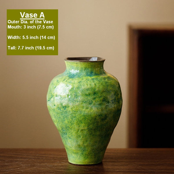 Modern Pottery Flower Vases, Handmade Water Holding Flower Vases, Pottery Bud Vases, Large Green Flower Vases on Table, Centerpiece on Dining Table-artworkcanvas