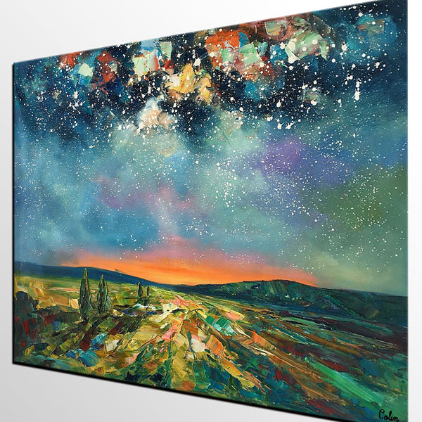 Heavy Texture Landscape Painting, Starry Night Sky, Custom Large Painting,Abstract Landscape Painting