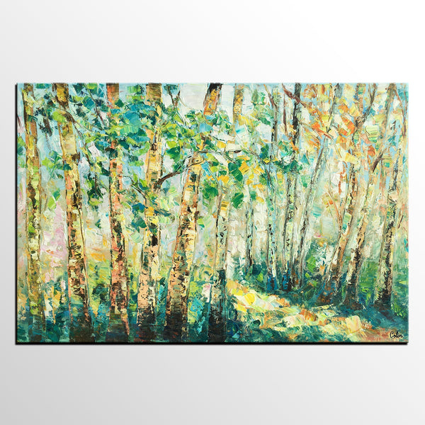 Heavy Texture Landscape Painting, Autumn Tree Art, Impasto Art, Custom Original Painting