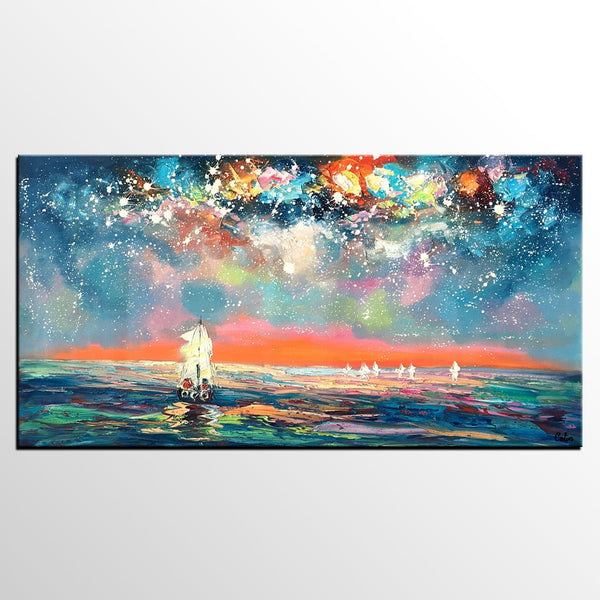 Landscape Painting for Sale, Starry Night Sky Painting, Impasto Artwork, Canvas Painting for Bedroom, Custom Original Landscape Painting